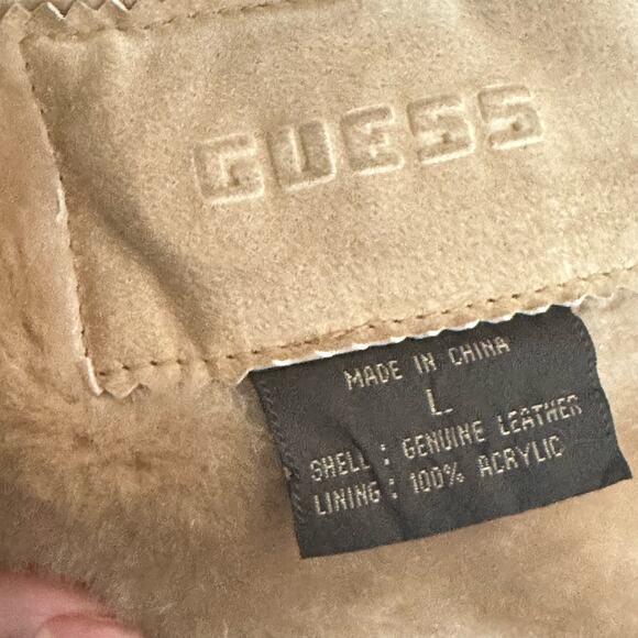 Vintage GUESS Penny Lane Coat Womens Large Y2K Fur Collar Tan Suede Leather - Picture 5 of 7